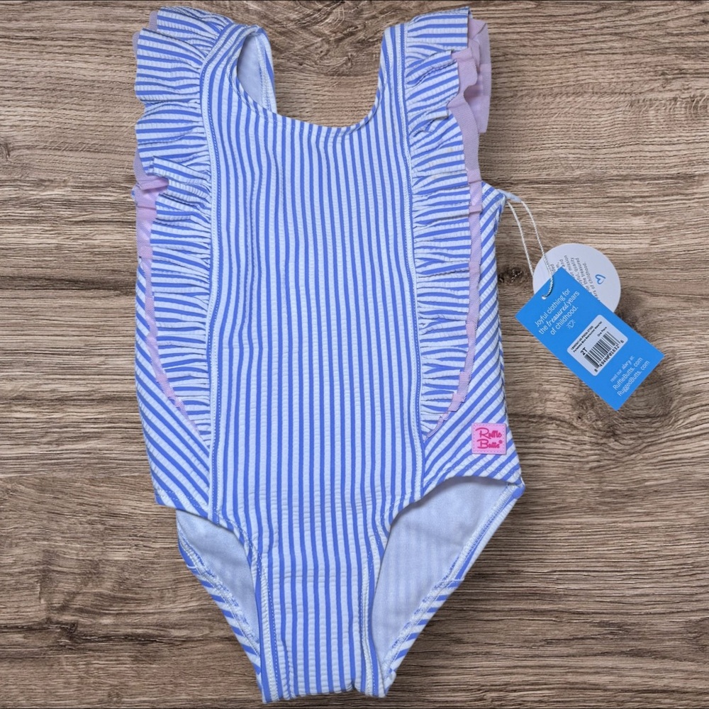 Blue and White Striped Kids Swimwear by Ruffle Butts